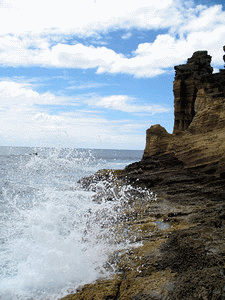 Waves hitting the jagged coast> <br> <br clear=