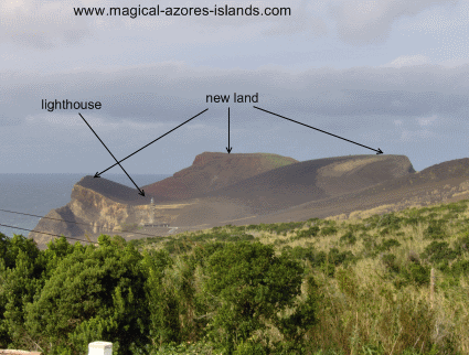 New land near the Capelinhos lighthouse in Faial Azores